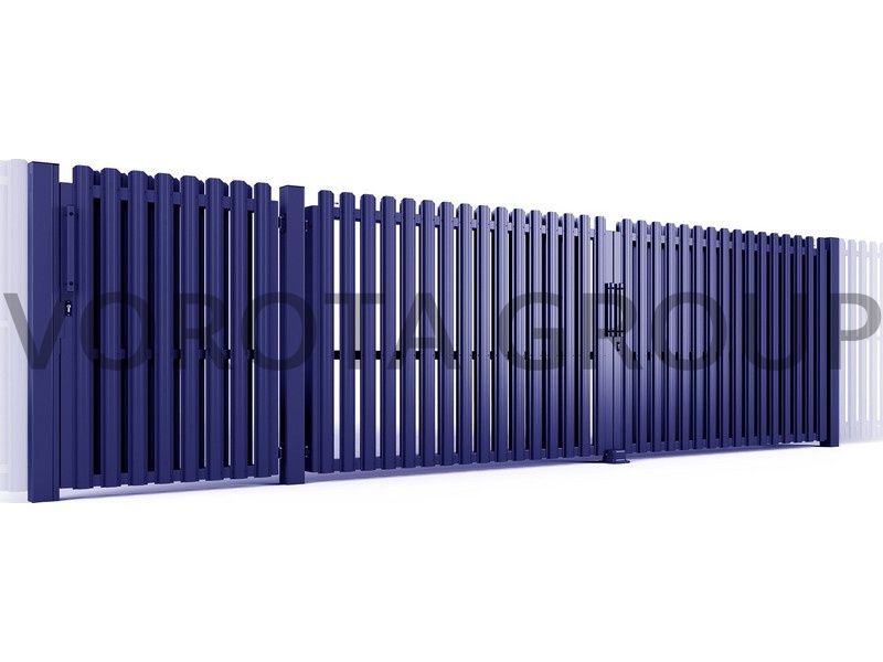 Распашные ворота из евроштакетника 4000x2100 синие